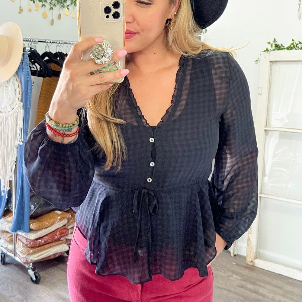 Sheer Gingham Blouse - Picture 1 of 3